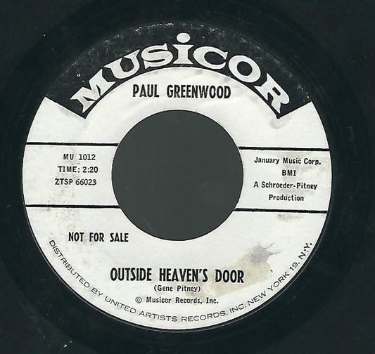 Paul Greenwood : Outside Heaven's Door (7", Single, Promo, Styrene)