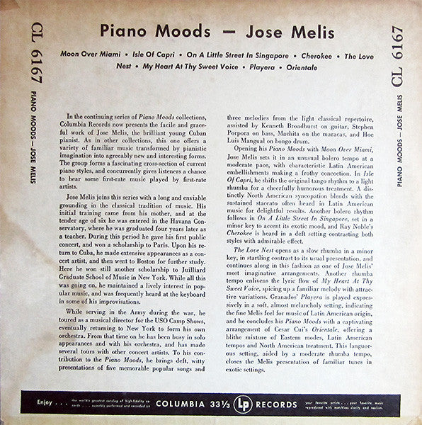 José Melis : Piano Moods (10", Album, RP)