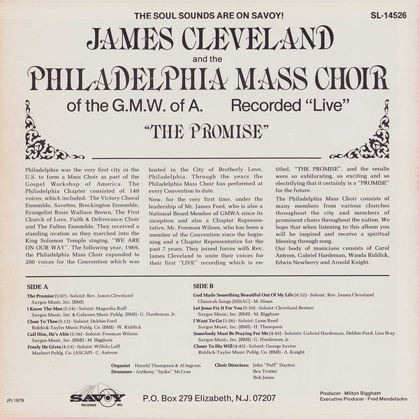 Rev. James Cleveland, The Philadelphia Mass Choir Of The GMWA : The Promise (LP)