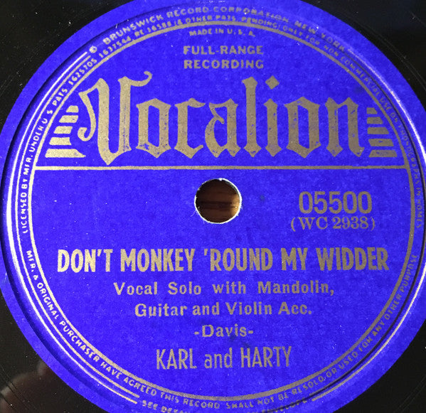 Karl And Harty : Seven Beers With The Wrong Woman / Don't Monkey 'Round My Widder (Shellac, 10")