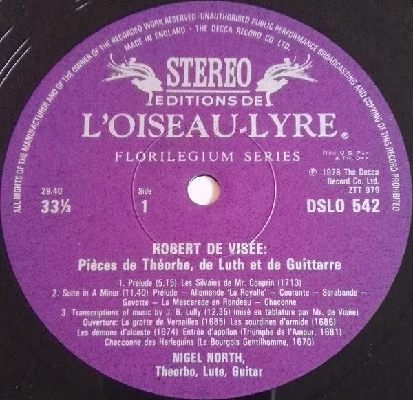 Robert de Visée, Nigel North : Pièces De Théorbe, De Luth Et De Guittarre (LP, Album)