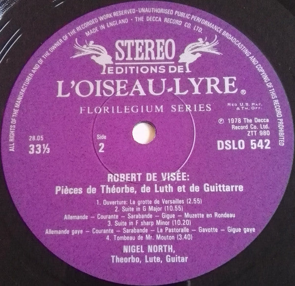 Robert de Visée, Nigel North : Pièces De Théorbe, De Luth Et De Guittarre (LP, Album)