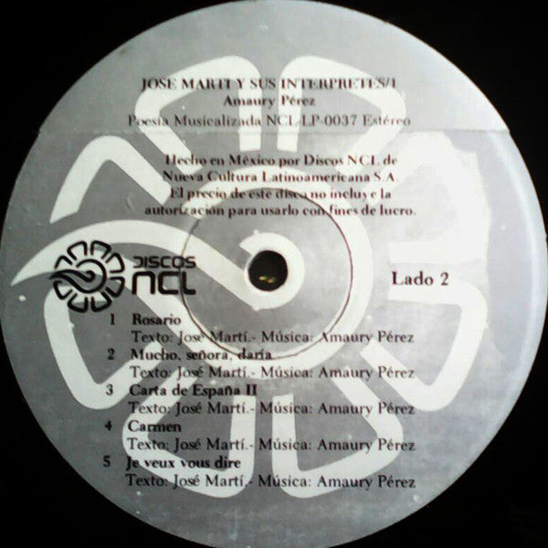 Amaury Pérez : Jose Marti Y Sus Interpretes/1 (LP, Album, Gre)