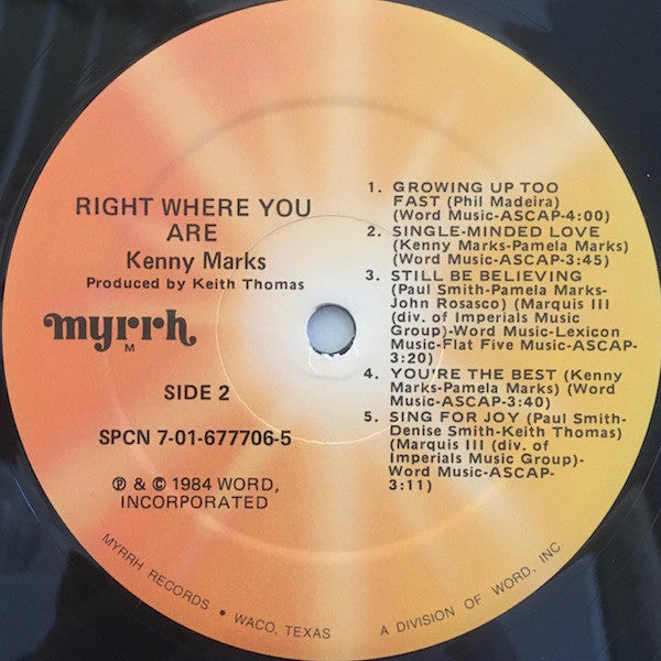 Kenny Marks : Right Where You Are (LP, Album)