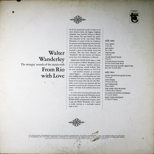 Walter Wanderley : From Rio With Love (LP, Album, Mono, Scr)