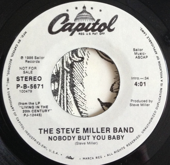 Steve Miller Band : Nobody But You Baby (7", Single, Promo)