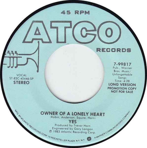 Yes : Owner Of A Lonely Heart (7", Single, Promo, SP-)