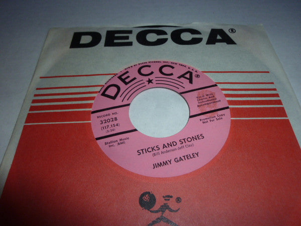 Jimmy Gateley : Sticks And Stones / It's Not Every Day (7", Single, Promo)