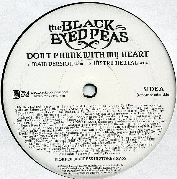 The Black Eyed Peas* : Don't Phunk With My Heart (12")