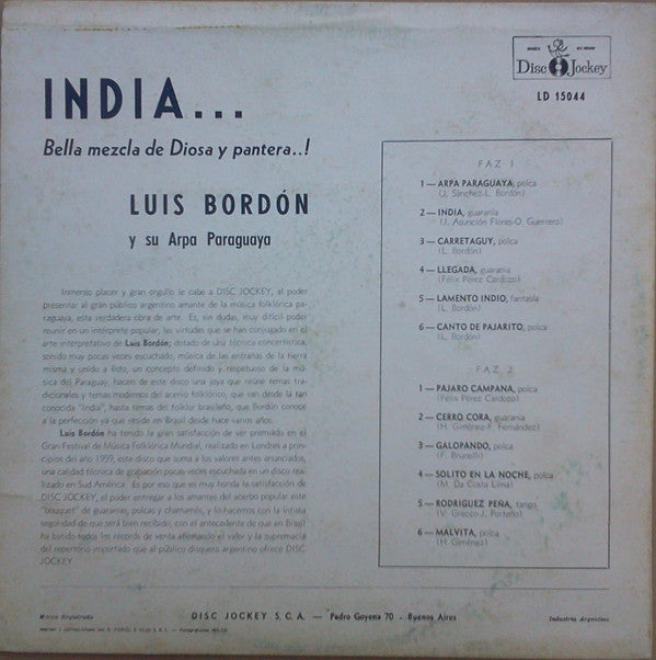 Luis Bordón : India: Bella Mezcla de Diosa y Pantera ..! (LP, Album)