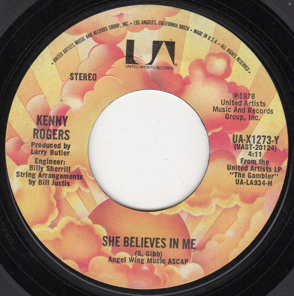 Kenny Rogers : She Believes In Me / Morgana Jones (7", Single, Styrene, Ter)