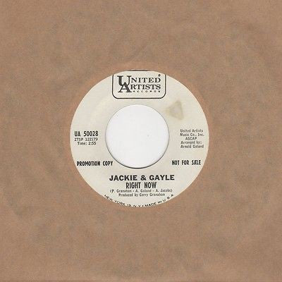 Jackie & Gayle : Right Now b/w Remember (7", Single, Mono, Promo)
