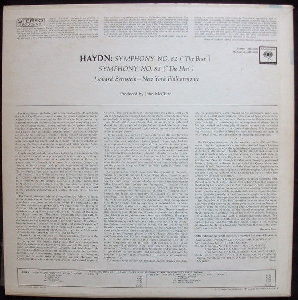 Haydn*, New York Philharmonic, Leonard Bernstein : Symphony No. 82 "The Bear", Symphony No. 83 "The Hen" (LP)