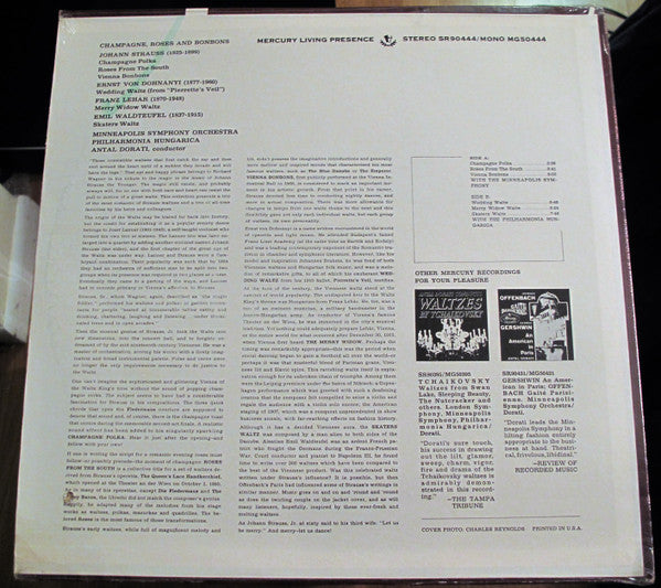Johann Strauss Jr., Ernst von Dohnányi, Franz Lehár, Emil Waldteufel : Chamgagne, Roses & Bonbons-Minneapolis Symphony; Philharmonia Hungarica/Antal Dorati (LP, Comp)