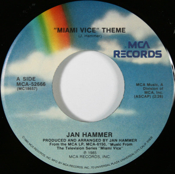 Jan Hammer : Miami Vice Theme (7", Single, Pin)