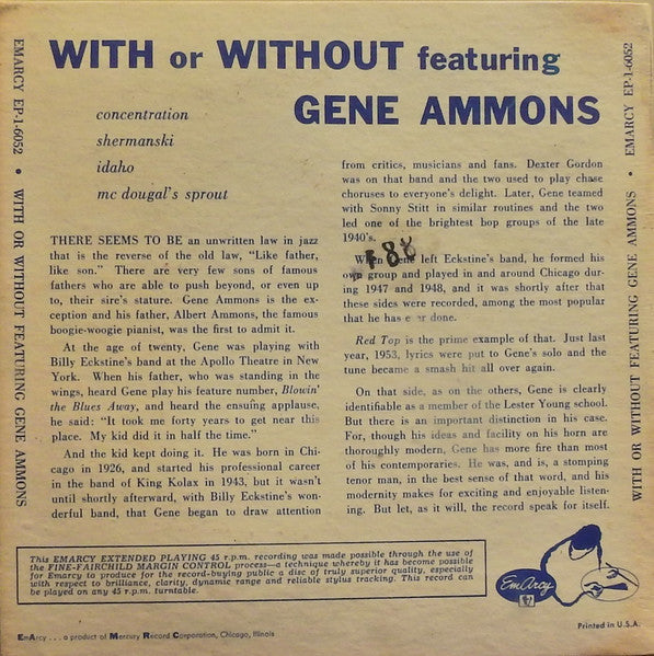 Gene Ammons : With Or Without (7", EP)