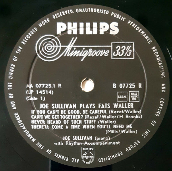 Joe Sullivan : Joe Sullivan Plays Fats Waller (10", Album)