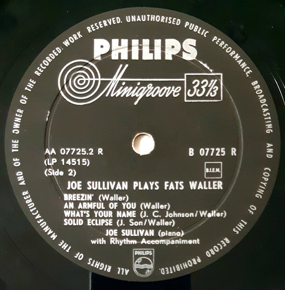 Joe Sullivan : Joe Sullivan Plays Fats Waller (10", Album)