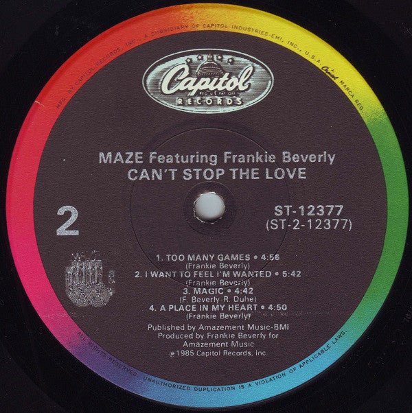 Maze Featuring Frankie Beverly : Can't Stop The Love (LP, Album, Jac)