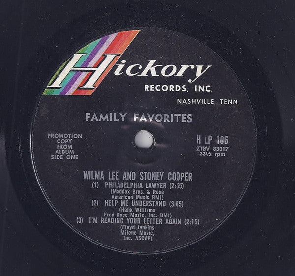 Wilma Lee & Stoney Cooper : Family Favorites (7", EP, Promo)