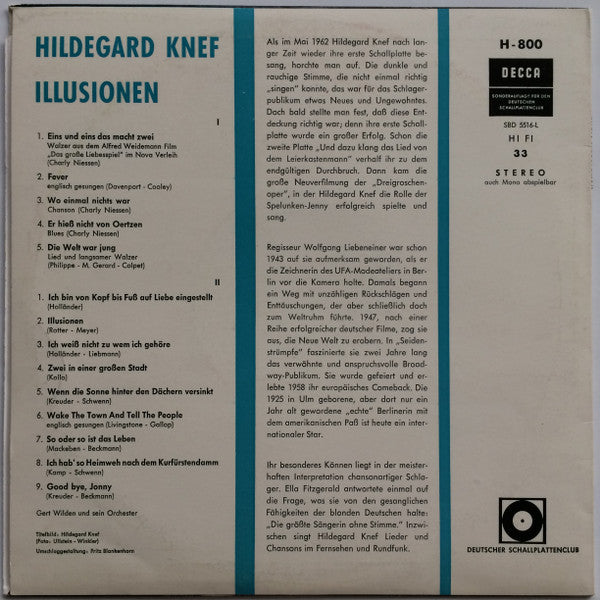 Hildegard Knef : Illusionen (10", Club)