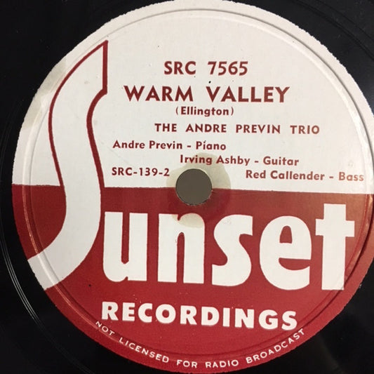 The André Previn Trio : Warm Valley / Subtle Slough (Shellac, 10")