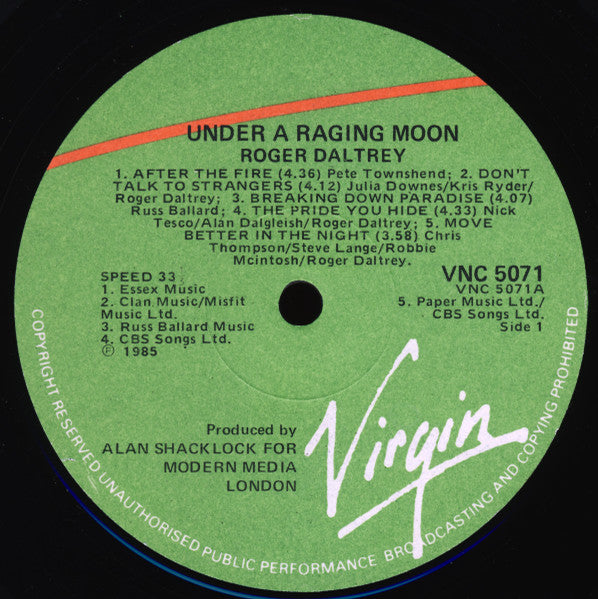 Roger Daltrey : Under A Raging Moon (LP, Album)