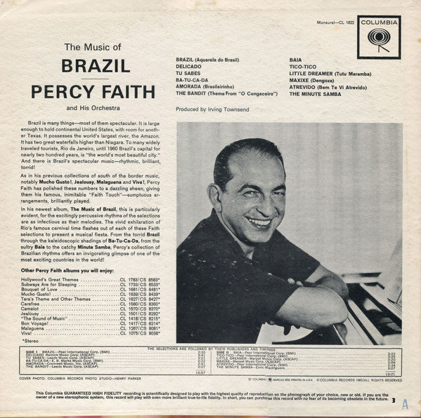 Percy Faith & His Orchestra : The Music Of Brazil! (LP, Album, Mono)