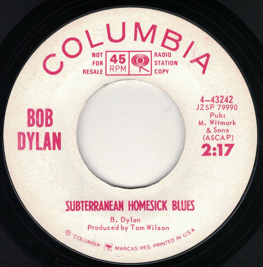 Bob Dylan : Subterranean Homesick Blues (7", Promo, Styrene)