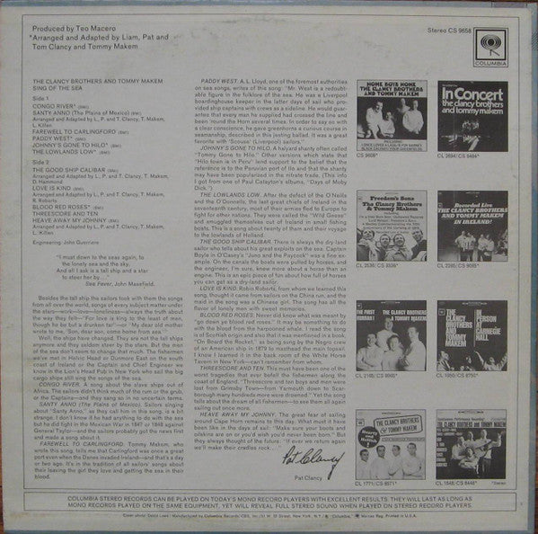 The Clancy Brothers & Tommy Makem : Sing Of The Sea (LP, Album, RE)