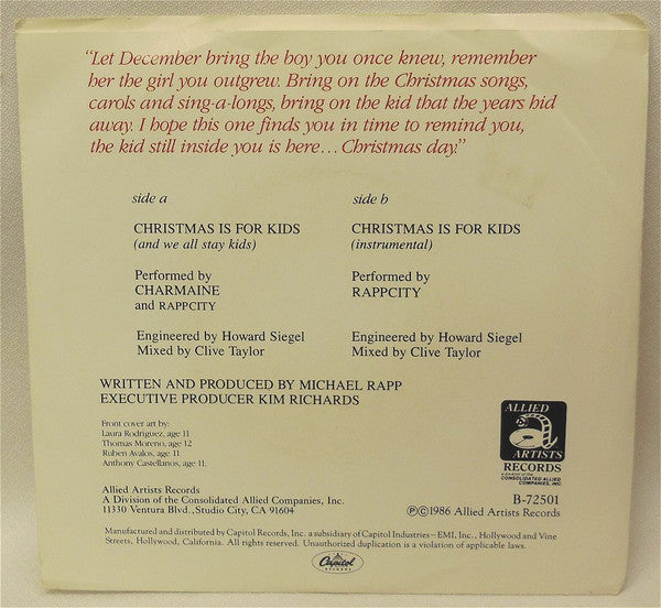 Charmaine : Christmas Is For Kids (7", Single, Promo)