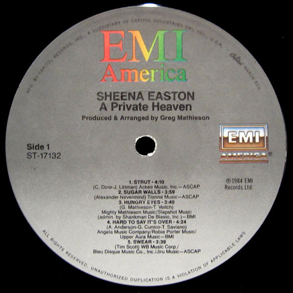 Sheena Easton : A Private Heaven (LP, Album, Win)