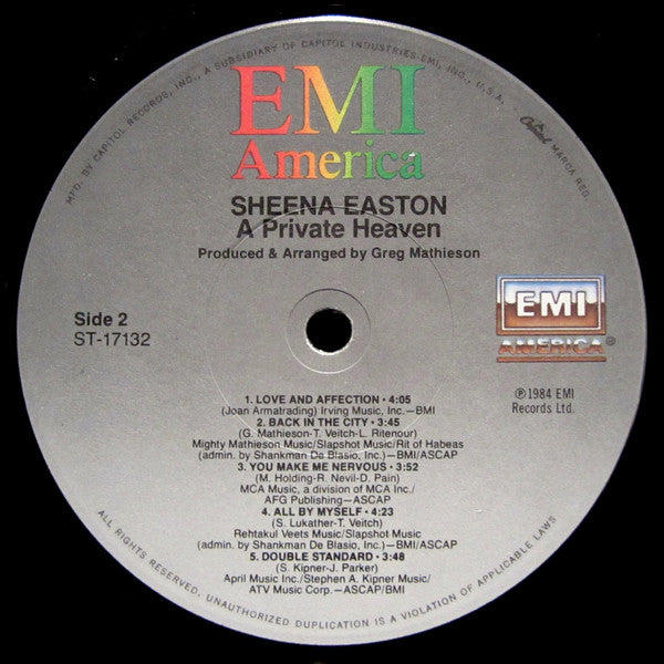 Sheena Easton : A Private Heaven (LP, Album, Win)