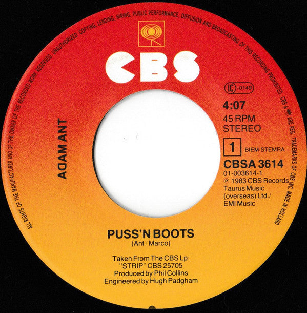 Adam Ant : Puss'N Boots (7", Single)