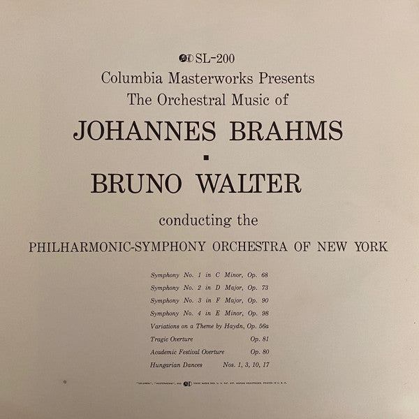 Brahms* / Bruno Walter, Philharmonic-Symphony Orchestra Of New York : The Orchestral Music Of Johannes Brahms (4xLP, Album, Ltd + Box, Ove)