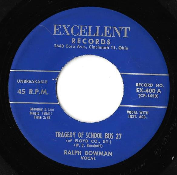 Ralph Bowman / Ray Lunsford : Tragedy Of School Bus 27 / Shelia (7", Single)