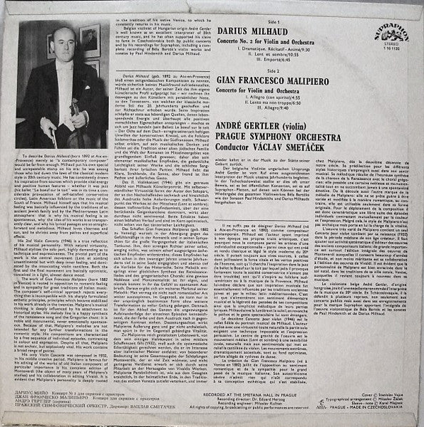 Darius Milhaud / Gian Francesco Malipiero : Concerto No. 2 For Violin And Orchestra / Concerto For Violin And Orchestra (LP, RP)