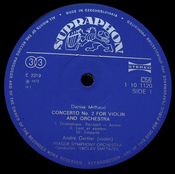 Darius Milhaud / Gian Francesco Malipiero : Concerto No. 2 For Violin And Orchestra / Concerto For Violin And Orchestra (LP, RP)