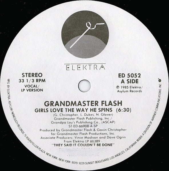 Grandmaster Flash : Girls Love The Way He Spins (12", Promo)