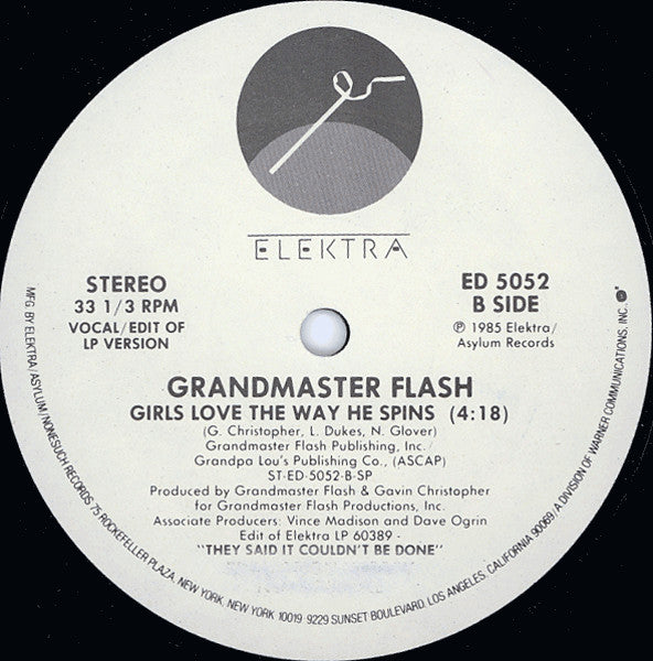 Grandmaster Flash : Girls Love The Way He Spins (12", Promo)