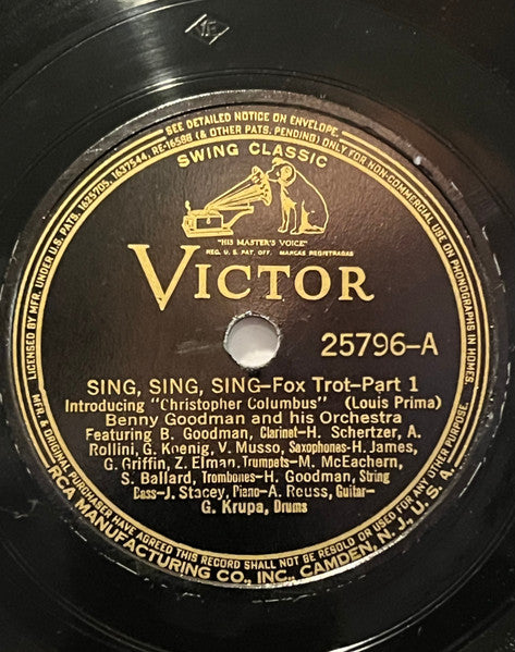 Benny Goodman And His Orchestra : Sing, Sing, Sing (Shellac, 10", Cam)