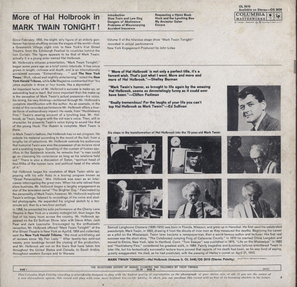 Hal Holbrook : More Of Hal Holbrook In Mark Twain Tonight! (LP, Album, Mono)