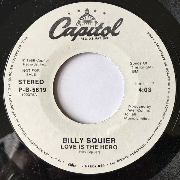 Billy Squier : Love Is The Hero (7", Single, Promo, Styrene)