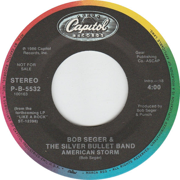 Bob Seger & The Silver Bullet Band* : American Storm (7", Single, Promo)