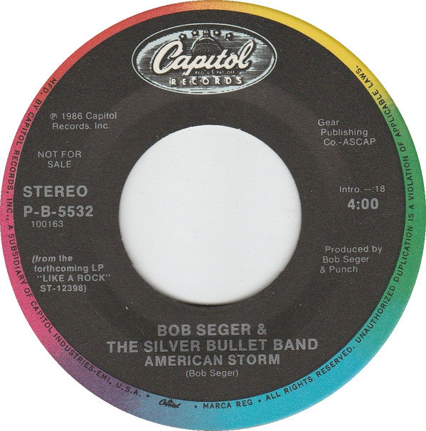 Bob Seger & The Silver Bullet Band* : American Storm (7", Single, Promo)