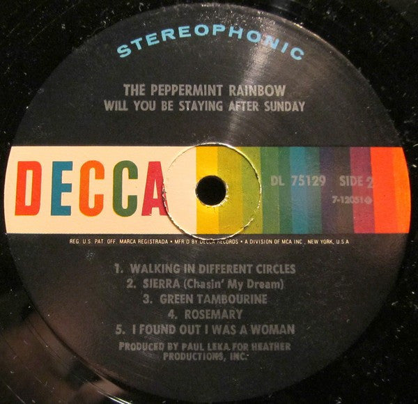 The Peppermint Rainbow : Will You Be Staying After Sunday (LP, Album, Pin)