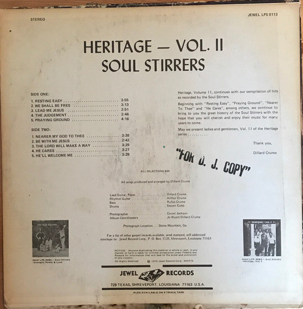 The Soul Stirrers : Heritage - Vol. II (LP, Comp)