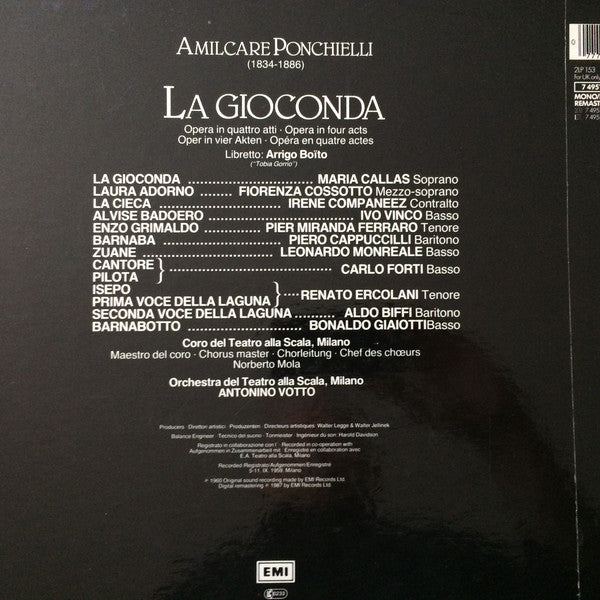 Ponchielli* - Callas*, Cossotto*, Companeez*, Ferraro*, Vinco*, Cappuccilli*, Orchestra* e Coro Del Teatro Alla Scala, Votto* : La Gioconda  (2xLP, Album, Mono, RE, RM + Box)