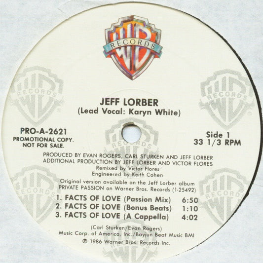 Jeff Lorber Lead Vocal: Karyn White : Facts Of Love (12", Promo)