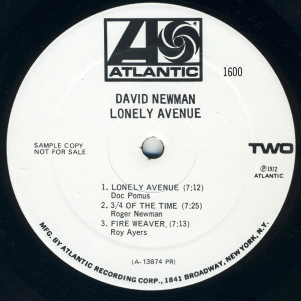 David "Fathead" Newman : Lonely Avenue (LP, Album, Mono, Promo, PR)